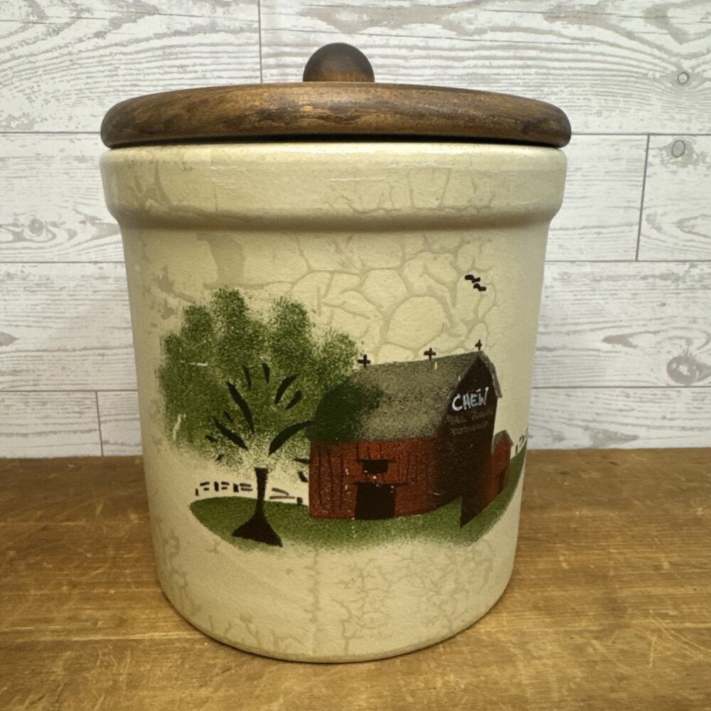 Estate Vintage Robinson Ransbottom Pottery Hand Painted Canister - Farm Scene